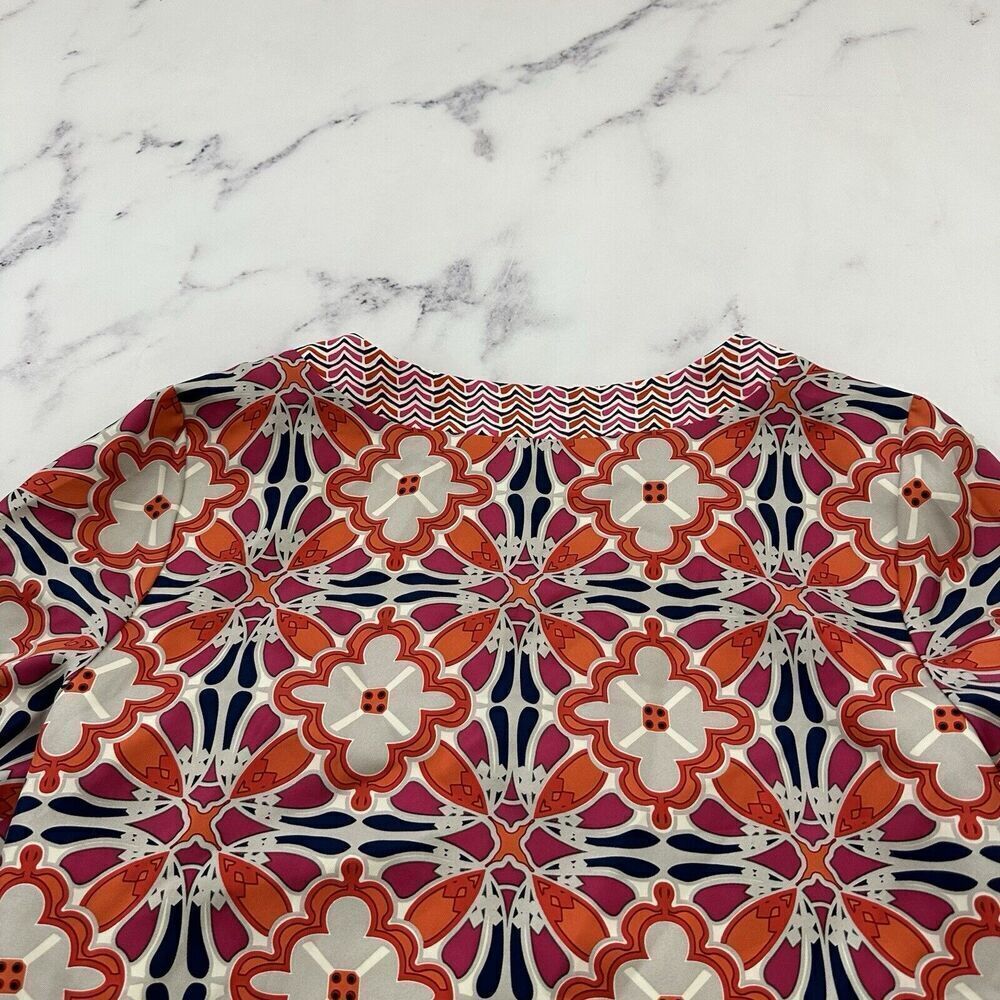 J. McLaughlin Womens Silk Shift Dress Size M Orange Pink Floral 3/4 Sleeve - Picture 10 of 12